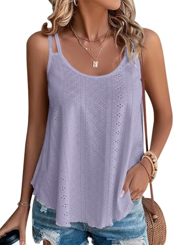 Yunmlep Tank Top Damen Ärmellose Tshirt Oberteile Sommer U-Ausschnitt Elegant Tunika Casual Lose Ärmellose Shirt Tops (C-Lila, XL) von Yunmlep