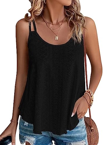 Yunmlep Tank Top Damen Ärmellose Tshirt Oberteile Sommer U-Ausschnitt Elegant Tunika Casual Lose Ärmellose Shirt Tops (C-Schwarz, XL) von Yunmlep