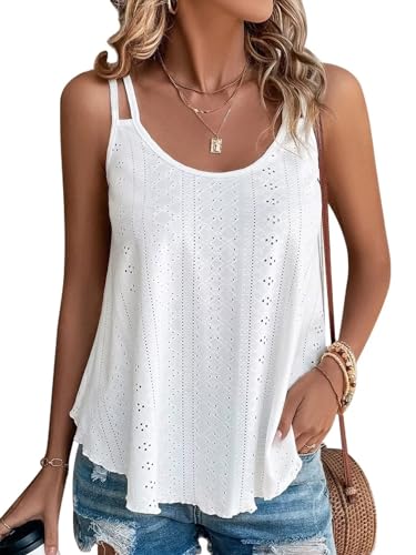 Yunmlep Tank Top Damen Ärmellose Tshirt Oberteile Sommer U-Ausschnitt Elegant Tunika Casual Lose Ärmellose Shirt Tops (C-Weiß, S) von Yunmlep