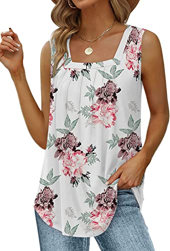 Yunmlep Tank Tops für Damen Sommer Ärmellose Tshirts Elegant Lose Flowy Tunika Shirt Casual Oberteile Tops (XL, Weiss) von Yunmlep