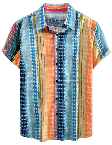 Yuson Girl Hawaii Hemd Männer Funky Hawaiihemd Herren Kurzarm Freizeit Hemd Button Down Baumwolle Sommerhemd Hawaii-Print Strandhemd Urlaub Hemd Strand Beach Reise Shirt(Bunte Drucke, M) von Yuson Girl