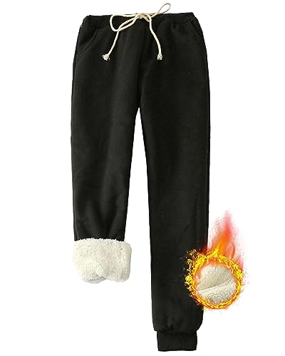 Yutdeng Damen Hose Warme Jogginghose Fleece Hosen Winter Thermo Sporthosen Sherpa Gefüttert Sweathose Frauen Sweatpants Verdickter Trainingshose Lang Casual Jogger Hose mit Taschen,Schwarz,M von Yutdeng