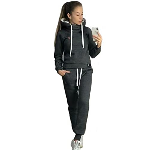 Yutdeng Damen Jogginganzug Trainingsanzug Sport Freizeit Hoodie Jogginghose Langarm Sportanzug Herren Gefüttert Winter Herbst 2 Stück Set Hoodie von Yutdeng