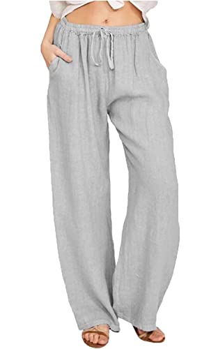 Yutdeng Damen Sommerhose Baumwolle Freizeithose mit Kordelzu Loose Jogginghose Leicht Leinenhose Casual Strandhose Lounge Komfort Stoffhose Lässige Yogahose Hohe Taile Hosen mit Taschen,Grau,S Yutdeng Damen Sommerhose Baumwolle Freizeithose mit Kordelzu Loose Jogginghose Leicht Leinenhose Casual Strandhose Lounge Komfort Stoffhose Lässige Yogahose Hohe Taile Hosen mit Taschen,Grau,S von Yutdeng