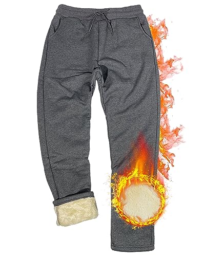 Yutdeng Herren Hose Warme Jogginghose Herren Winter Fleece Sweathose High Waist Trainingshose Sherpa Gefüttert Hosen Casual Männer Sporthose Baumwolle Slim Fit Freizeithose mit Taschen,Dunkelgrau,XXL von Yutdeng