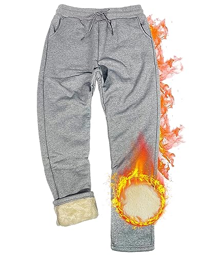 Yutdeng Herren Hose Warme Jogginghose Herren Winter Fleece Sweathose High Waist Trainingshose Sherpa Gefüttert Hosen Casual Männer Sporthose Baumwolle Slim Fit Freizeithose mit Taschen,Hellgrau,L von Yutdeng