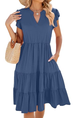 Yutdeng Sommerkleid Damen Kleider Damen Sommer Knielang Boho Kleid Damen Elegant Sommerkleider Midi V-Ausschnitt Kurzes Kleid Casual Einfarbig Strandkleid A Linie Rüschen Kurzarm Freizeitkleid Leicht Yutdeng Sommerkleid Damen Kleider Damen Sommer Knielang Boho Kleid Damen Elegant Sommerkleider Midi V-Ausschnitt Kurzes Kleid Casual Einfarbig Strandkleid A Linie Rüschen Kurzarm Freizeitkleid Leicht von Yutdeng