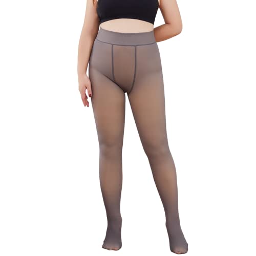 Yutdeng Strumpfhosen Damen Warme Thermo Strumpfhose Gefüttert Große Größen Transparent Fleece Thermostrumpfhose Plüschstrümpfe Bauchweg Feinstrumpfhose, Grau, 230g von Yutdeng