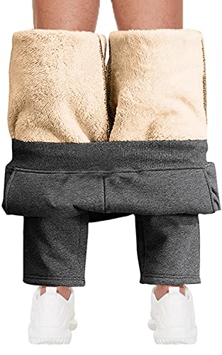 Yutdeng Warme Jogginghose Herren Fleece Trainingshose mit Reißverschlusstaschen Stretch Sweatpants Casual Sporthose Fitness Freizeithose Thermo Hohe Taille Hosen Herren Outdoor,Grau,M von Yutdeng