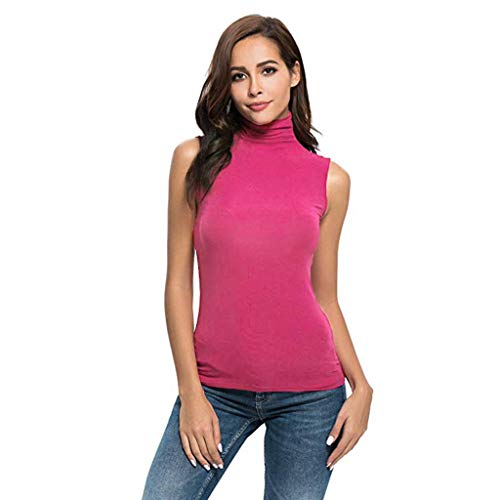 Yuwegr Damen Ärmellose Rollkragen T-Shirt Feste Schlank Weste Bluse Tank Tops Mode Oberteile 6 Farbe S-XL (S, Rot) von Yuwegr