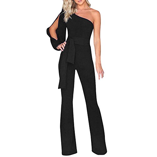 Yuwegr Damen Jumpsuit Mode Schulterfrei Overall Lange Party Playsuit Hohe Taillen Breite Bein Hose 7 Farbe S-XL(Schwarz,M) von Yuwegr