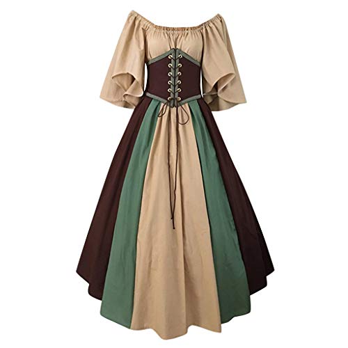 Yuwegr Damen Kleider Herbst Winter Langarm Dress Mittelalterlichen Vintage Gothic Lange Ärmel Maxikleid Frauen Lange Kleid Partykleid (5XL, Kaffee) von Yuwegr