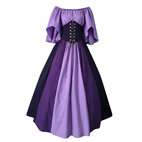 Yuwegr Damen Kleider Herbst Winter Langarm Dress Mittelalterlichen Vintage Gothic Lange Ärmel Maxikleid Frauen Lange Kleid Partykleid (XL, Violett) von Yuwegr