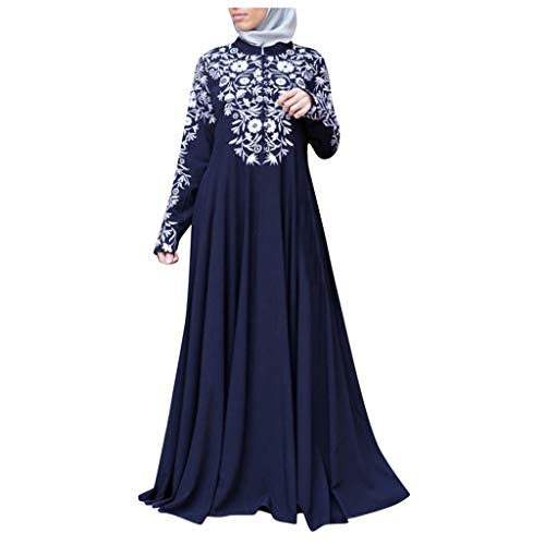 Yuwegr Damen Langarm Kleider Herbst Winter Frauen Partykleider Abendkleid Gedruckt Lange Ärmel Muslimischen Kleid Maxikleid(Blau,XL) von Yuwegr