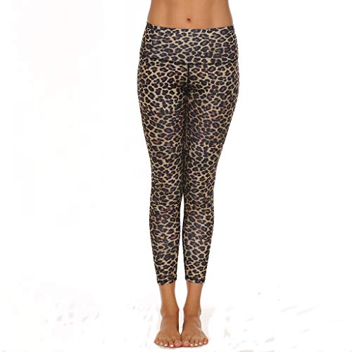 Yuwegr Damen Leggings Yoga Hose Leopard Print Sporthose Casual Jogginghose Frauen High Waist Training Laufhose Fitnesshose (S, Braun) von Yuwegr