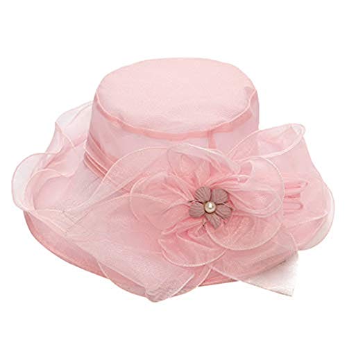 Yuwegr Frauen Derby Hut Party Kirche Cap Sonnenhüte Casual UV Schutz Outdoor Mode Elegant Hochzeit Mützen (Rosa) von Yuwegr