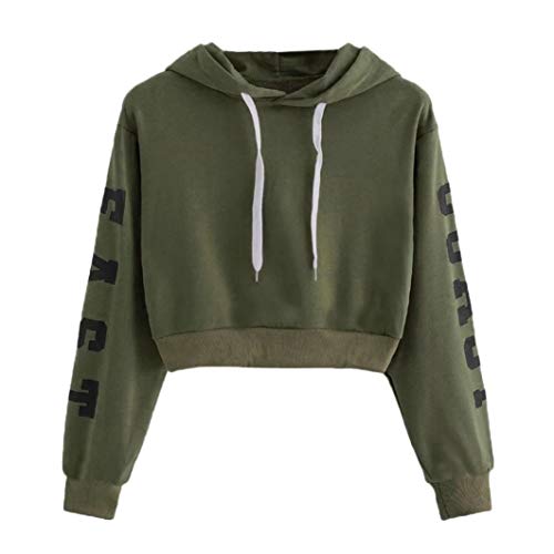 Yuwegr Kapuzenpullover Damen Hoodie Herbst Sweatshirt Mode Casual Kurz Kapuzenpulli Frauen Langarm Bauchfrei Pullover Blusen (EU-34/CN-S, Grün) von Yuwegr