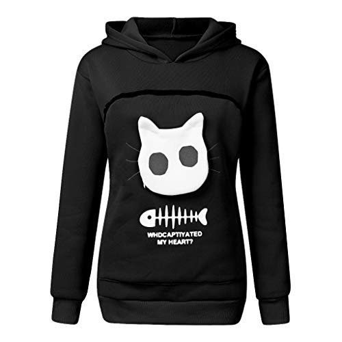 Yuwegr Kapuzenpullover Damen Sweatshirt Animal Pouch Hoodie Frauen Langarm Carry Cat Atmungsaktive Pullover Kapuzenpulli (EU-40/CN-XL, Schwarz) von Yuwegr