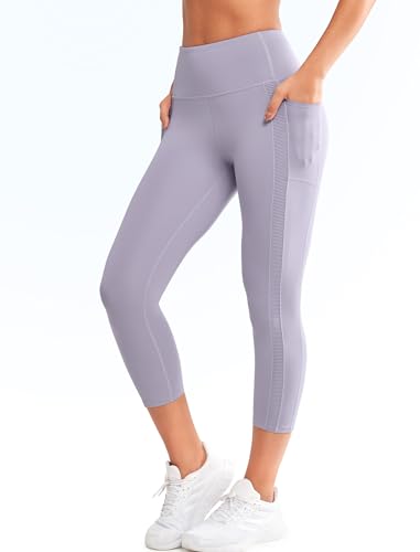 Yvette 3/4 Sport Leggings Damen Caprihose mit Taschen High Waist Elastisch Sporthose, Helllila, L von Yvette