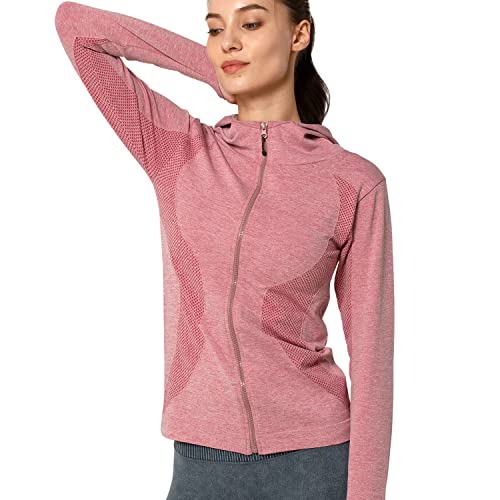 Yvette Damen Laufjacke Sportjacke Langarm Trainingsjacke Sweatjacke Für Yoga Fitness Laufen,Pink,XL von Yvette