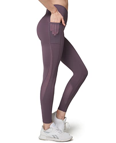 Yvette Damen Sport Leggings mit Mesh Tasche, high Waist Sporthose Streetwear Sportleggings, Lila, L von Yvette