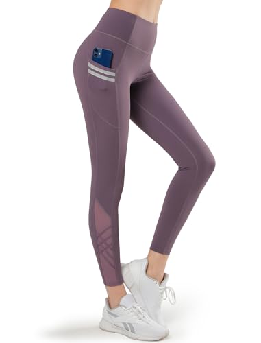 Yvette Damen Sport Leggings mit Tasche, high Waist Sporthose mit Mesh unter, Lila, 3XL von Yvette