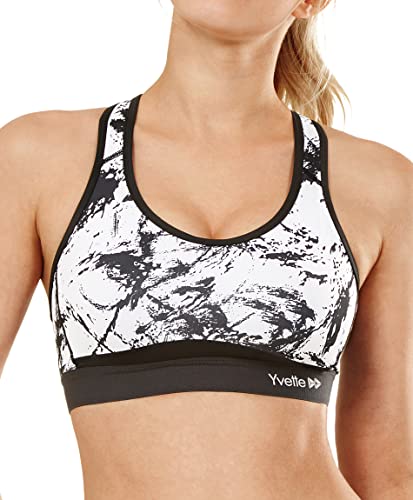 Yvette Damen Starker Halt Sport BH Gekreuzt Rücken Große Größen Ohne Bügel Bustier für Fitness Lauf Yoga, Splash Tinte, Schwarz, M(D-F) fit 80D 80E 80F von Yvette