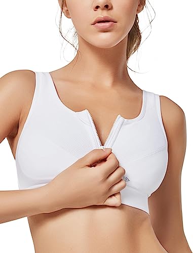 Yvette Sport BH Starker Halt mit Vorderverschluss, Große Größen Fitness Lauf Sports Bra,Weiß,105C von Yvette