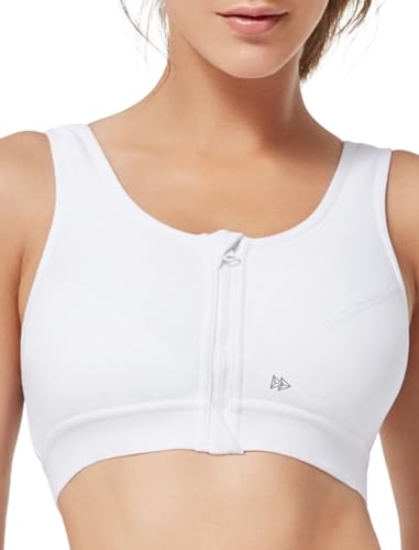 Yvette Sport BH Starker Halt mit Vorderverschluss, Große Größen Fitness Lauf Sports Bra,Weiß,95D von Yvette