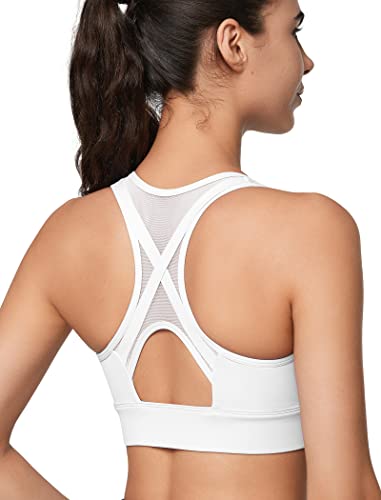 Yvette High Impact Sport-BH mit Reißverschluss vorne, Netzstoff, Racerback, Workout, hohe Unterstützung, Sport-BHs für Frauen, große Brüste, Weiß, small von Yvette