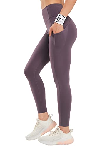 Yvette Leggings mit Taschen für Damen, Bauchkontrolle, hohe Taille, nicht durchsichtig, Workout, Laufhose, butterweich, Violett, 3X-Groß von Yvette