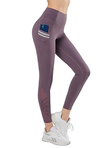 Yvette Leggings mit Taschen für Damen, hohe Taille, Bauchkontrolle, butterweiche Yogahose, Violett, 5X-Groß von Yvette