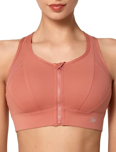 Yvette Starker Halt Sport BH Große Brüste mit Vorderverschluss Mesh Ringerrücken Ohne Bügel für Fitness Lauf, Rosa,3XL Große Größen von Yvette