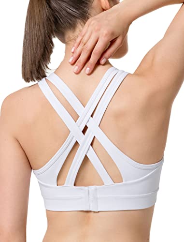 Yvette Sport BH Starker Halt Gepolstert Gekreuzt Rücken Große Brüste Lauf Fitness Yoga Bra, Weiß, 4XL von Yvette