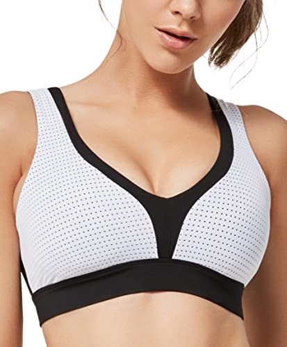 Yvette Sport BH Starker Halt Große Größe Gekreuzt Rücken Ohne Bügel Bustier für Fitness Lauf Yoga Joggen, Schwarz/Weiß, 75(A/B/C) von Yvette