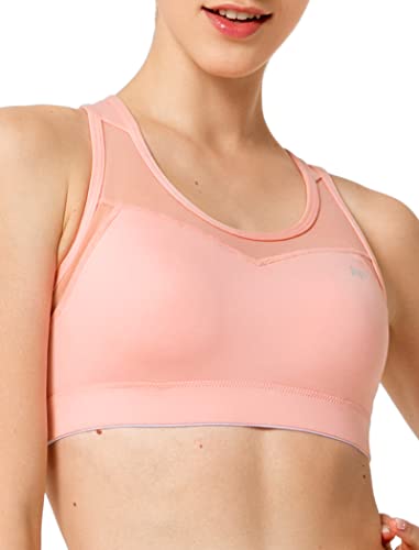 Yvette Sport BH Starker Halt Mesh Ringerrücken Große Brüste Ohne Bügel Gepolstert für Fitness Lauf Yoga, Rosa, L Große Größen von Yvette