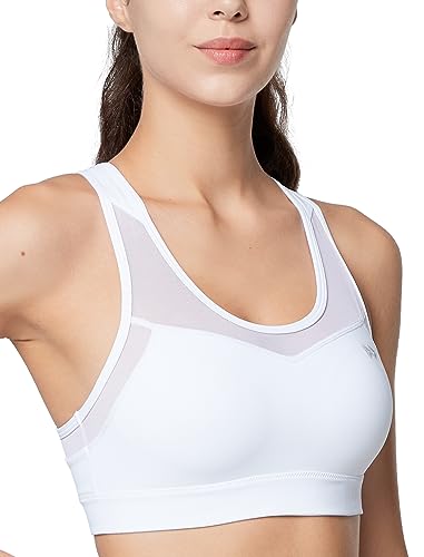 Yvette Sport BH Starker Halt Mesh Ringerrücken Große Brüste Ohne Bügel Gepolstert für Fitness Lauf Yoga,Weiß, 2XL von Yvette