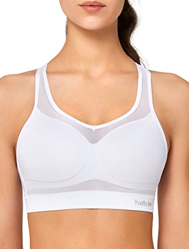 Yvette Sport BH Starker Halt Mesh Ringerrücken Große Brüste Ohne Bügel Gepolstert für Fitness Lauf Yoga,Weiß,4XL Große Größen von Yvette