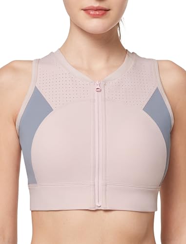 Yvette Sport BH Starker Halt Ringerrücken große Brüste Vorderverschluss Sport Bustier Damen für Lauf Fitness Tennis,Rosa,M von Yvette