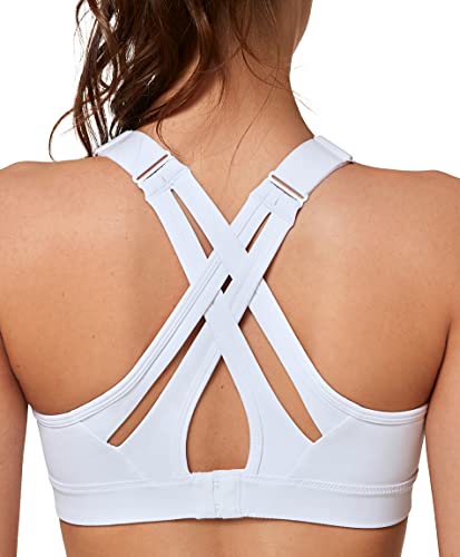 Yvette Sport BH Starker Halt Verstellbar Träger Gekreuzt Rücken Große Größen für Fitness Lauf Yoga,Weiß,2XL Große Größen von Yvette