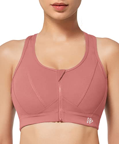 Yvette Sport BH Starker Halt Vorderverschluss Große Größe Mesh Ringerrücken für Lauf Joggen Reiten, Pink, 2XL Große Größen von Yvette