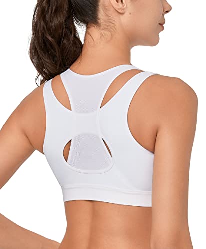 Yvette Sport BH sehr starker Halt mit Verschluss vorne Große Größen für Fitness Joggen Bra, Weiß, 5XL Große Größen von Yvette