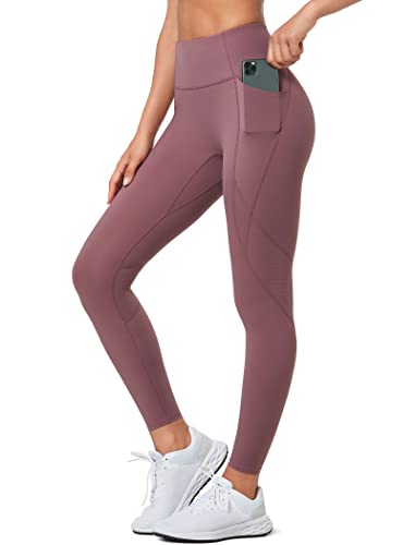 Yvette Workout-Leggings für Frauen, hohe Taille, Bauchkontrolle, Yogahose mit Taschen, nicht durchsichtig, Po-Lifting Strumpfhose, Violett, M von Yvette