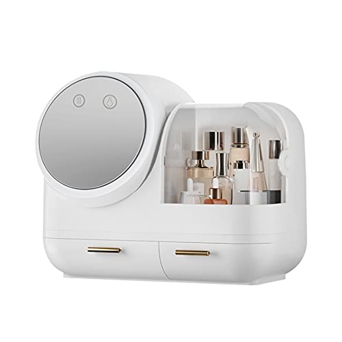 Tragbares Make-up-Etui, mit LED-beleuchtetem Spiegel, Make up Organizer Aufbewahrungsbox USB-Aufladung, mit Kosmetikspiegel für Unterwegs (Weiß) von YyanLAK