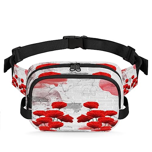 Abstraktion Poppy Fanny Packs Gürteltasche für Damen Mann Aquarell Mohnblume Hüfttasche Mode Crossbody Tasche Hüfte Bauchtasche mit verstellbarem Riemen für Outdoor Workout Casual Reisen Laufen von Yzrwebo