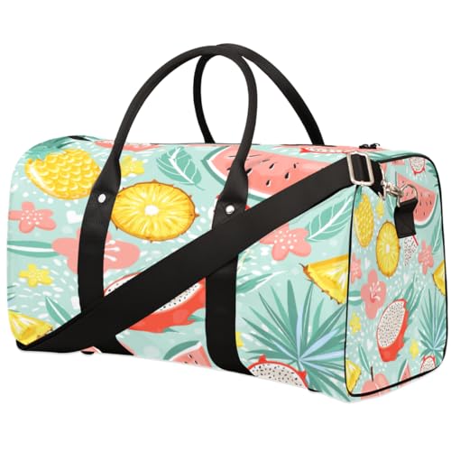 Ananas Reise Duffle Bag für Männer Frauen Wassermelone Drache Obst Übernachtung Weekender Tasche Faltbare Reise Duffel Bag Große Sport Gym Bag Wasserdicht Gepäck Tragetasche Reißfest, Mehrfarbig, 17.4 von Yzrwebo