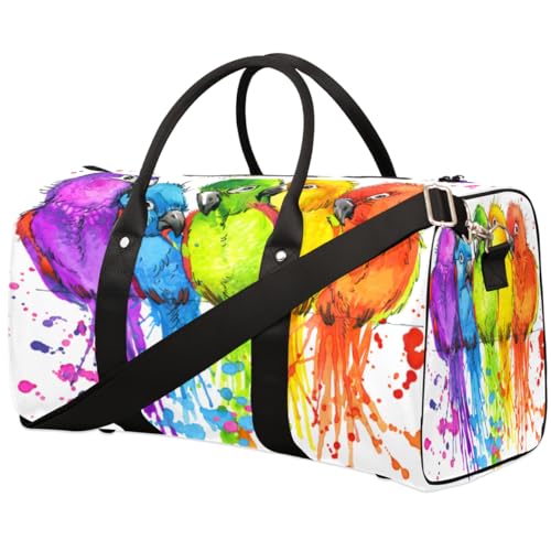 Aquarell Papagei Reise Duffle Bag für Männer Frauen Bunte Papagei Übernachtung Weekender Tasche Faltbare Reise Duffel Bag Groß Sport Gym Bag Wasserdicht Gepäck Tote Bag Tear Resistant, Mehrfarbig, von Yzrwebo