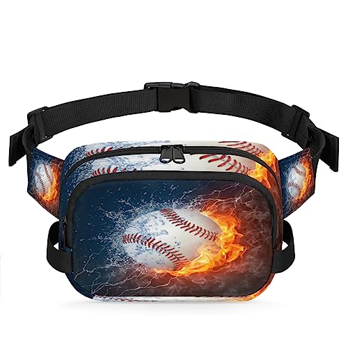 Baseball-Ball-Gürteltasche für Damen und Herren, Feuer-Wasser-Hüfttasche, modische Umhängetasche, Hüfttasche mit verstellbarem Riemen für Outdoor, Workout, Freizeit, Reisen, Laufen, Wandern, von Yzrwebo