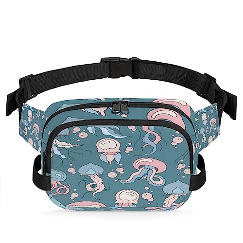 Bauchtasche mit Quallen-Druck, Gürteltasche für Damen und Herren, Cartoon-Quallen, modische Crossbody-Tasche, Hüfttasche mit verstellbarem Riemen für Outdoor, Workout, Freizeit, Reisen, Laufen, von Yzrwebo