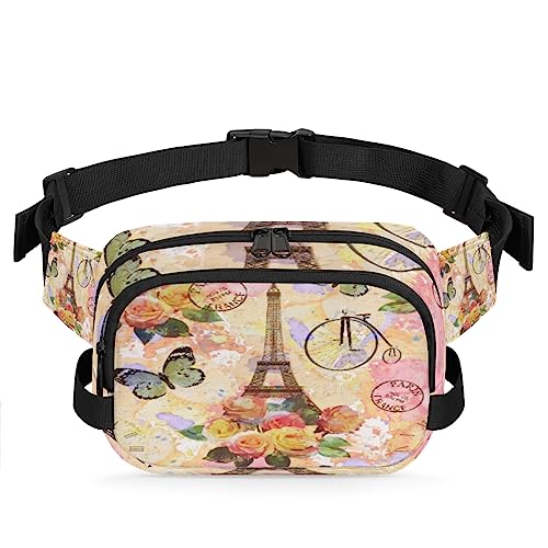 Bemalte Eiffelturm Bauchtasche Gürteltasche für Damen Mann Schmetterling Blume Hüfttasche Mode Crossbody Tasche Hüfte Bauchtasche mit verstellbarem Gurt für Outdoor Workout Casual Reisen Laufen von Yzrwebo